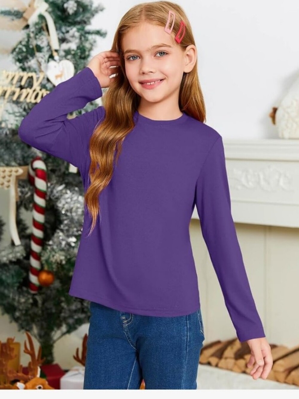 Girls Long Sleeve T Shirts Kids Fall Tops 5-14 Years Purple